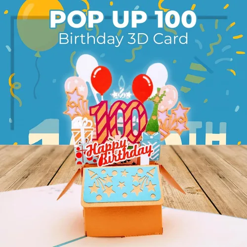 Miniatura 6 de iGifts And Cards Tarjeta desplegable 3D de cumpleaños número 100: caja de fiesta azul centro de mesa de champán - Saludo de hito para padres