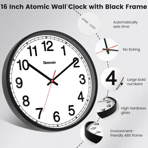 Miniatura 2 de Geevon Reloj de pared atómico de 16 pulgadas, reloj analógico autoajustable con sincronización automática de tiempo, funciona