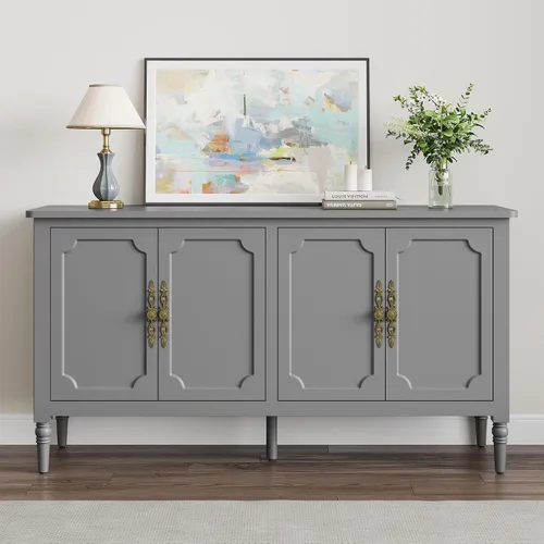 Miniatura 3 de FansaFurn Aparador con 4 Puertas, Mesa Consola de Mediados de Siglo con Estantes Ajustables, Gabinete Decorativo para Entrada, Sala de Estar, Gris