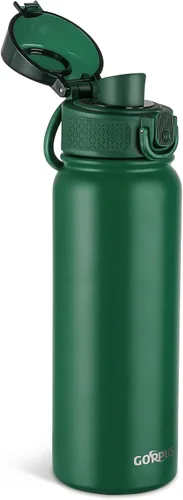 Miniatura 11 de GOPPUS Botella de agua de acero inoxidable aislada de 20 oz sin BPA, excelente para viajes, con tapa para beber - A prueba de fugas y sudor con tapa