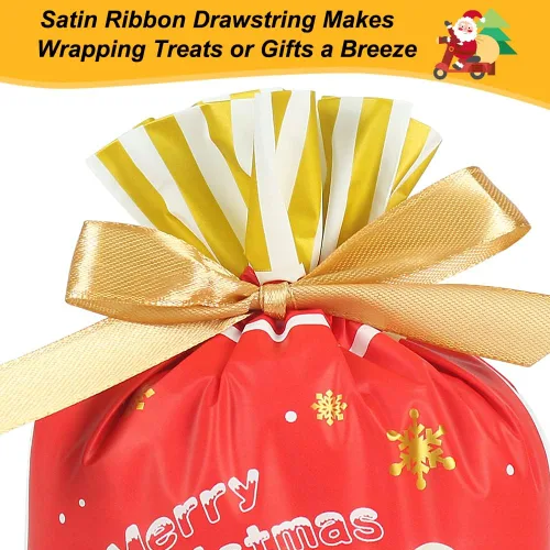Miniatura 2 de HRX Package 50 bolsas de regalo de Navidad, 5.8x9x2.4 pulgadas, bolsas de golosinas con cordón de caramelos para regalos de comida, galletas de Rojo