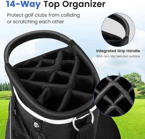 Miniatura 3 de Bolsa de carrito de golf Tangkula con divisores superiores de 14 vías, bolsa ligera para palos de golf con 9 bolsillos, bolsa con enfriador, soporte