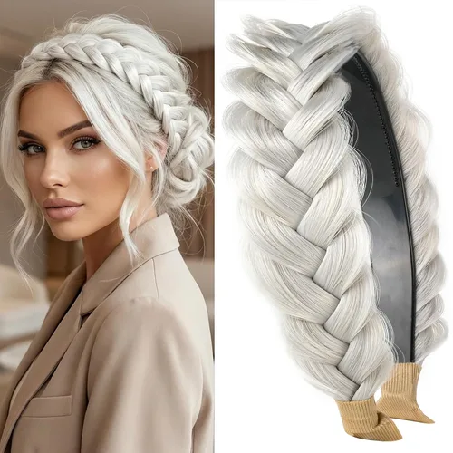 Miniatura 20 de Diadema ancha trenzada para el cabello, accesorios para el cabello, banda elástica antideslizante para mujeres y niñas (amarillo claro)