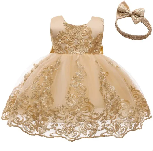 Miniatura 40 de CMMCHAAH - Vestidos de encaje para concursos de niñas bebés de 0-6 años, vestido formal para fiestas con diadema