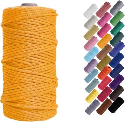 Miniatura 26 de HAPYLY - Cuerda de algodón natural para macramé, de 0.118 pulgadas x 109 yardas, cuerda de algodón de colores para manualidades, tejer, colgar