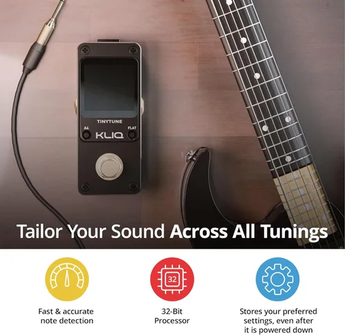 Miniatura 4 de KLIQ TinyTune Pro Pedal afinador de escenario para guitarra y bajo, mini pedal cromático con True Bypass, interruptor silencioso, afinación plana