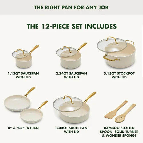 Miniatura 3 de GreenPan Juego de utensilios de cocina Swift antiadherentes de 12 piezas, ollas y sartenes de cerámica sin PFAS con tapas, apto para lavavajillas