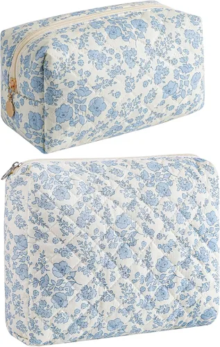 Miniatura 29 de Bolsa de maquillaje de viaje para mujeres y niñas, bolsa de maquillaje con cremallera, flores florales, organizador de maquillaje, bolsa de tela