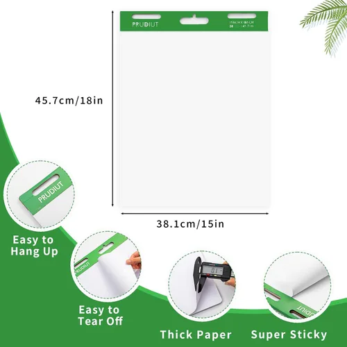 Miniatura 2 de Prudiut Paquete de 3 almohadillas adhesivas de caballete, 15 x 18 pulgadas, papel de cartulina grande de notas adhesivas blancas para pared, papel