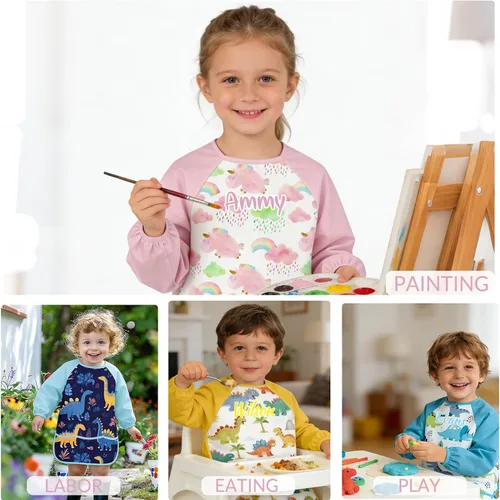 Miniatura 6 de Personalized Kids Art Smock with Name Custom Toddler Waterproof Artist Painting Apron