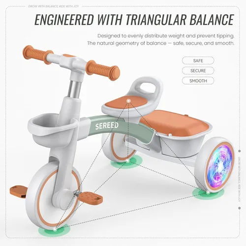 Miniatura 4 de SEREED Triciclo de Iluminación Colorida para Niños Pequeños de 2-5 Años, Niños y Niñas, Triciclo con Asiento y Manillar Ajustables, Cesta Extraíble