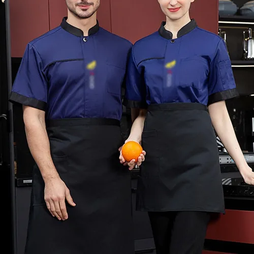 Miniatura 3 de Abrigo de chef con botones para hombre, manga cortalarga, chaqueta de chef unisex ligera