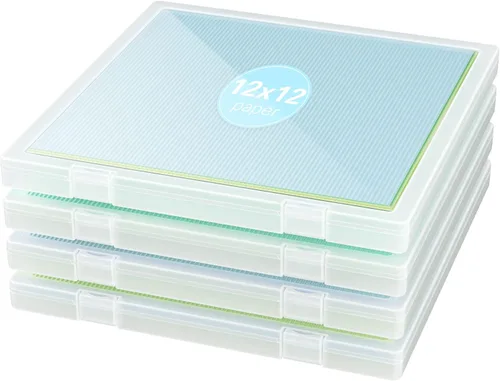 Denkee Almacenamiento de papel de 12 x 12, paquete de 4 organizadores de papel para álbumes de recortes, caja organizadora de manualidades,