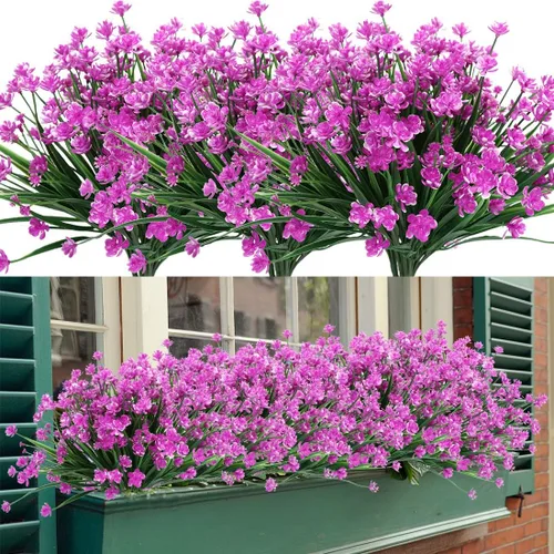4 paquetes de flores artificiales, vegetación artificial falsa, resistente a los rayos UV, no se decolora, plantas de plástico sintético para ramo