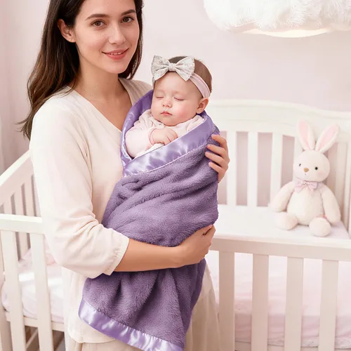 Miniatura 3 de Pro Goleem Manta de vellón para bebé con ribete satinado de 2 pulgadas, manta de felpa suave para niños y niñas para bebés, color morado, 30 x 40