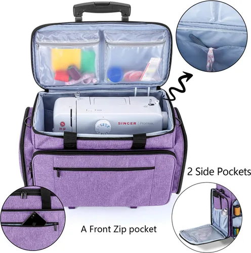Miniatura 3 de LUXJA Estuche para máquina de coser con carrito desmontable, bolsa rodante para máquina de coser con almohadilla inferior extraíble