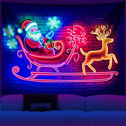 Miniatura 21 de NYZE - Tapiz de Navidad con Papá Noel, tapiz de luz negra que brilla en la oscuridad, colgante de pared, banner festivo, decoración para fiesta