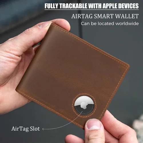 Miniatura 16 de Polare - Cartera plegable de piel de caballo loco natural para hombre, con bloqueo RFID