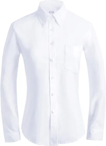 Miniatura 21 de Camisa con botones para mujer de manga larga Oxford camisa de algodón de corte clásico, blusa de trabajo resistente a las arrugas