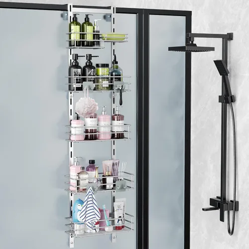 Miniatura 9 de Orimade Organizador de Ducha Sobre la Puerta Ajustable de 3 Niveles Negro, Estante Colgante para Baño a Prueba de Óxido con 4 Ganchos, Organizador