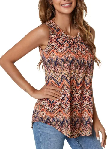 Miniatura 2 de SUNNEGOO Camiseta sin mangas para mujer con estampado, plisada, holgada, casual, tipo túnica, para el verano