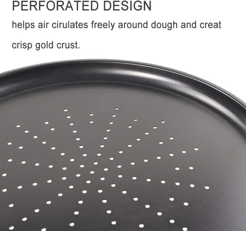 Miniatura 2 de Webake Bandeja para pizza ventilada de 12 pulgadas con agujeros, revestimiento antiadherente en acero al carbono, placa redonda para pizza