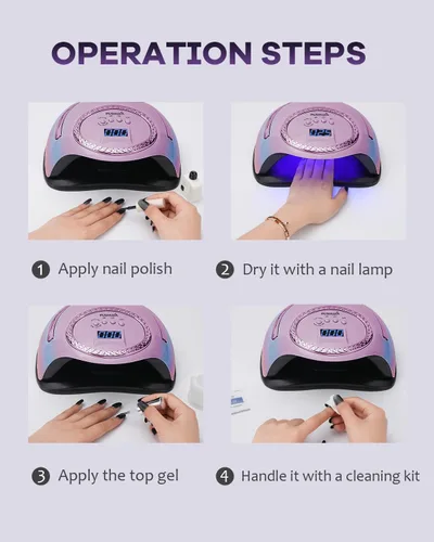 Miniatura 9 de Lámpara de uñas LED UV profesional para uñas de gel, luz de curado rápido de alta potencia de 288 W con diseño único morado galvanizado, 4