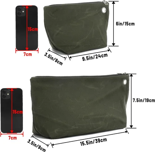 Miniatura 2 de Bolsa de almacenamiento de herramientas multiusos – Bolsas de lona encerada de 16 onzas para hombres y mujeres 1 pequeña + 1 grande Verde Verde