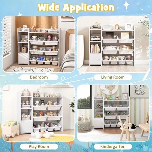 Miniatura 7 de Costzon Organizador de almacenamiento de juguetes para niños, armario de almacenamiento de 4 niveles con 8 contenedores extraíbles, estantería Blanco