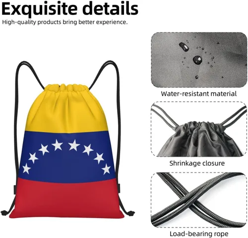 Miniatura 6 de Mochila Venezuela con cordón para yoga, playa, ligera, gimnasio, deportes, cuerda, bolsa venezolana, decoración al aire libre, Negro