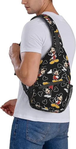 Miniatura 7 de EVWKL Linda mochila cruzada de Mickey Mouse para mujeres y hombres, bolsa de pecho para mujer, bolso de viaje, deportes, senderismo, Negro-2