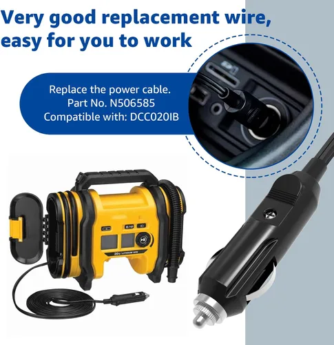 Miniatura 4 de 13FT N506585 para cable inflador DeWalt, reemplazo para fuente de alimentación del inflador DCC020IB