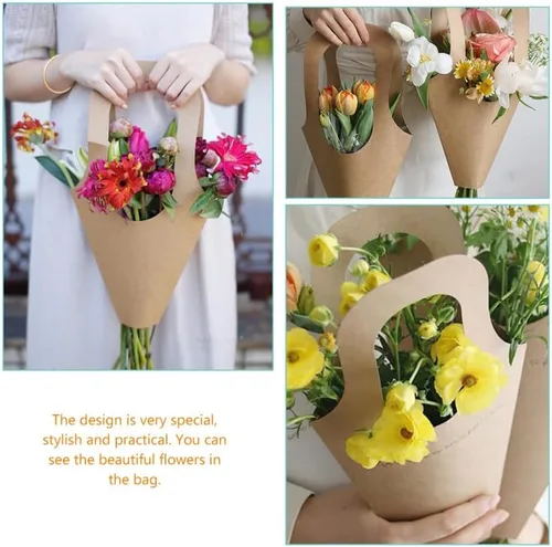 Miniatura 4 de ULTECHNOVO 20 bolsas de regalo de papel kraft con asas, soportes para ramo para el día de la madre, Pascua, regalos de boda, regalos de cumpleaños