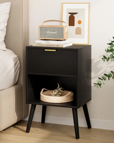 Miniatura 13 de Aienvey Mesita de noche con estación de carga y luces LED, mesa auxiliar pequeña, mesita de noche con cajón, mesita de noche moderna, mesa auxiliar