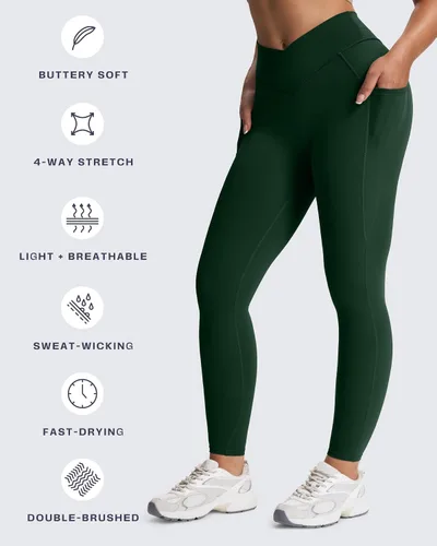 Miniatura 32 de Aoxjox Trinity - Pantalones de yoga de cintura alta con bolsillos para mujer, control de abdomen, cintura cruzada, leggings de entrenamiento suaves