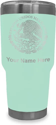 Miniatura 11 de LaserGram Vaso aislado al vacío de 20 onzas, bandera de México, grabado personalizado incluido (gris)