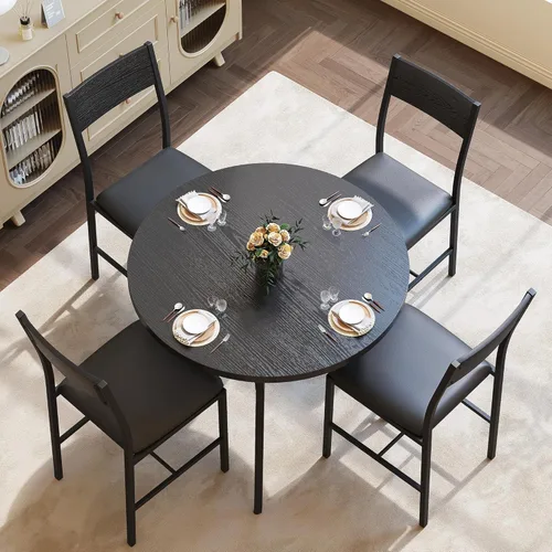 Pamapic Juego de mesa de comedor redonda para 4, mesa de cocina y sillas para 4, mesa de pedestal circular de comedor, marco de metal sólido, ahorro