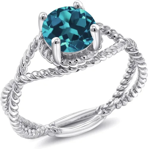 Miniatura 27 de Gem Stone King 7MM Round Gemstone Birthstone Solitaire Ring for Women Twisted Rope Band in 925 Sterling Silver Available in Sizes 5, 6, 7, 8, 9