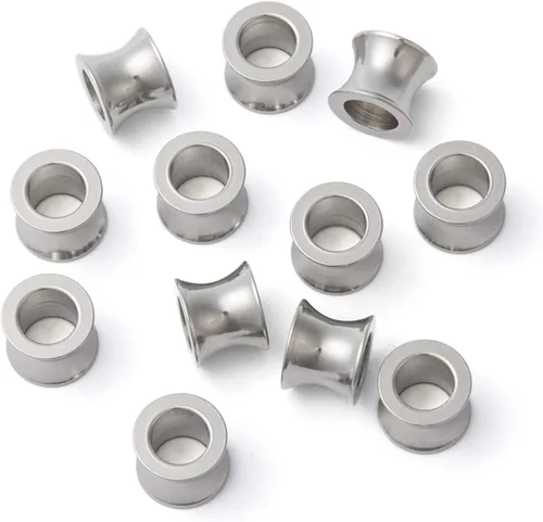 Miniatura 11 de Fashewelry - 100 cuentas espaciadoras de agujero grande de acero inoxidable en forma de barril de 6x6 mm, cuentas ovaladas de metal pulido liso
