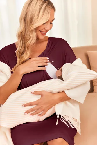 Miniatura 3 de Ekouaer - Camisón con botones y manga corta para mujer, vestido para lactancia, parto, hospital y maternidad, tallas S-XXL
