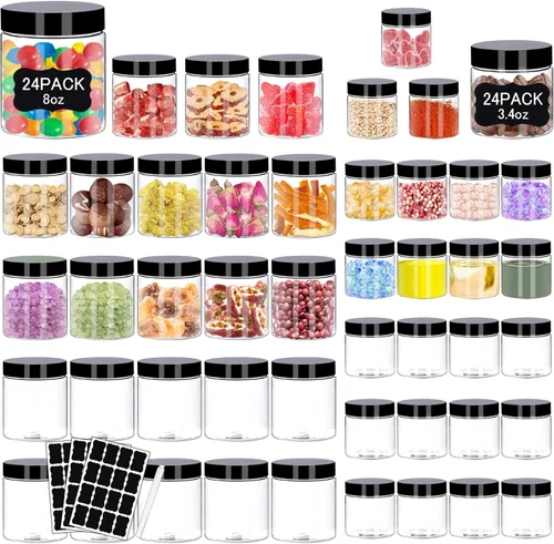 Miniatura 9 de Hajoyful Tarros de plástico con tapas de 6 onzas, 42 recipientes pequeños vacíos para cosméticos, tarros de comida transparentes para regalo, tarros