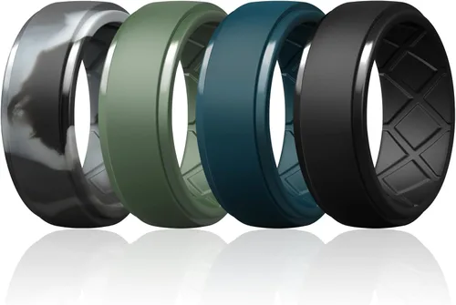 Miniatura 79 de Egnaro - Anillos de silicona para hombre, 25/64 pulgadas (10 mm) de ancho y 3/32 pulgadas (2.5 mm) de grosor, alianzas de boda de goma, paquete