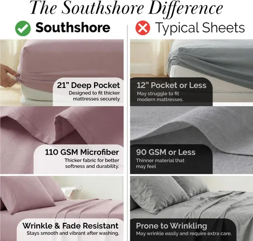 Miniatura 163 de Southshore Fine Living, Inc. Juego de 7 piezas de sábanas King divididas para cama ajustable, juego de sábanas King divididas con bolsillo de 21