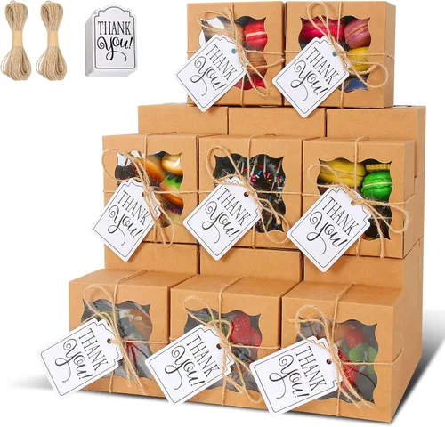 Miniatura 30 de KPOSIYA 60 cajas de panadería negras con ventana, cajas individuales de 4 x 4 x 2.5 pulgadas, caja de regalo de papel kraft negro para pasteles