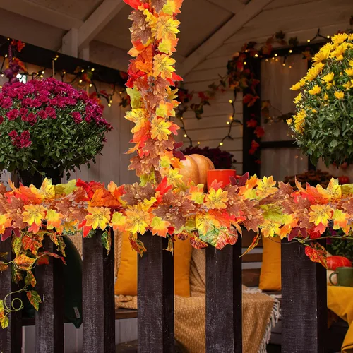Miniatura 8 de Palonu Paquete de 2 guirnaldas artificiales de otoño, hojas de arce, guirnalda de vid colgante, hojas de otoño artificiales, guirnalda de follaje