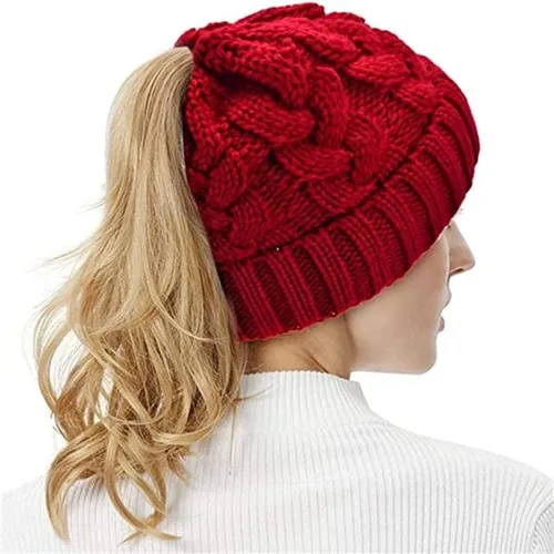 Miniatura 6 de Rosoz Gorro de cola de caballo para mujer, gorro cálido de invierno, suave, elástico, de punto trenzado, para moño alto