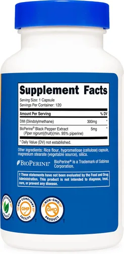 Miniatura 4 de Suplemento Nutricost Dim (diindolylmethane) 0.10 onzas, 120 cápsulas con Bioperine, 1 botella, 1
