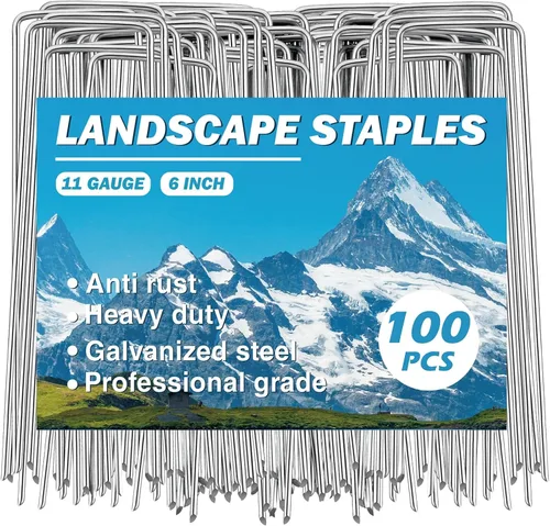 Miniatura 9 de Estacas de jardín – Grapas de paisaje para plantas, paquete de 20 grapas de jardín, estacas de tela para paisaje, 6 pulgadas, calibre 11, grapas
