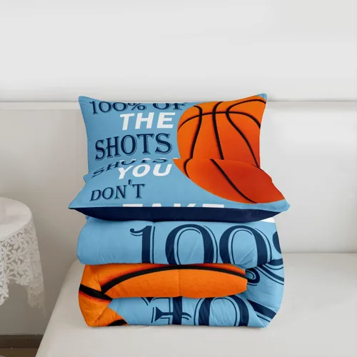 Miniatura 7 de Juego de edredón de baloncesto, juego de ropa de cama con citas inspiradoras para niños y niñas, relleno de edredón de pelota deportiva, edredón