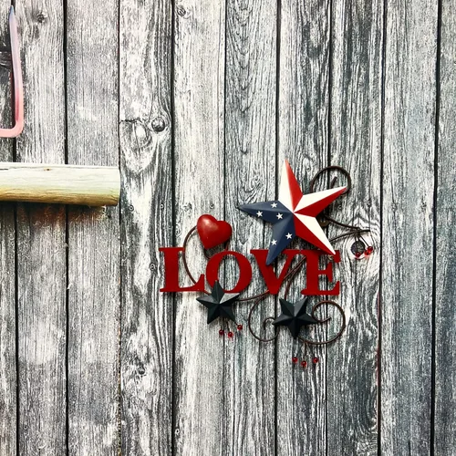 Miniatura 2 de 4homemax Primitive Country - Arte de pared de metal con estrellas y corazones americanos, 4 de julio, decoración patriótica de pared para interiores